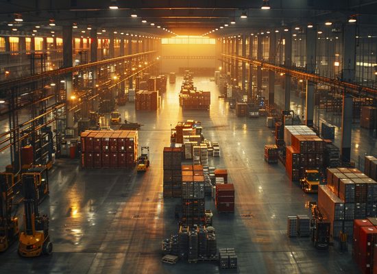 photorealistic scene with warehouse logistics operations